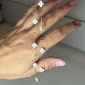 18k Gold Plated Stainless Steel White Clover Necklace